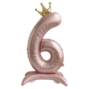 新款带底座大号珠光粉数字铝膜气球生日装饰场景布置女孩周岁拍照