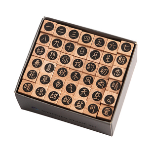 42枚数字字母木制印章 迷你天气卡通日期动物手帐相册日记diy印画