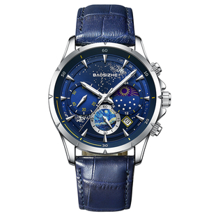 梵高星空机械手表男款全自动日月星辰月相夜光多功能休闲男士学生