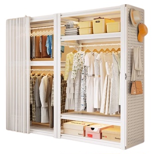 开放式货架衣柜卧室衣帽架落地衣架出租房简易置物架家用角钢货架