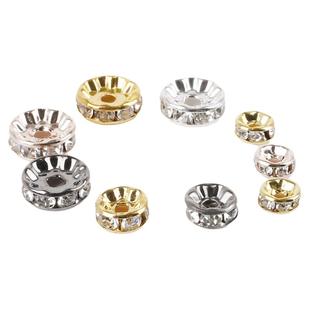 50颗铜制钻圈镶彩钻车轮珠圆珠隔片隔珠隔钻 手工DIY手链串珠配件