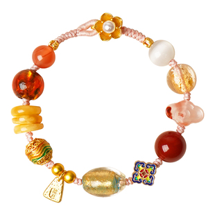 普陀山十二通宝招财多宝手链盐源红玛瑙手串南红送女友生日礼物