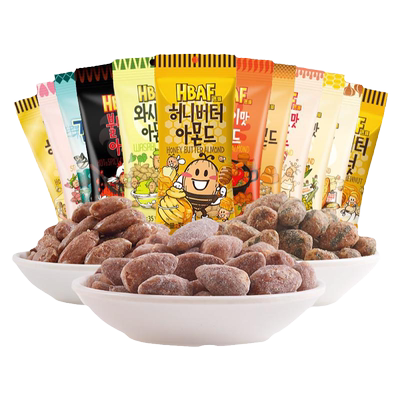 韩国进口hbaf芭蜂蜂蜜黄油混合坚果芥末扁桃仁巴旦木仁休闲零食