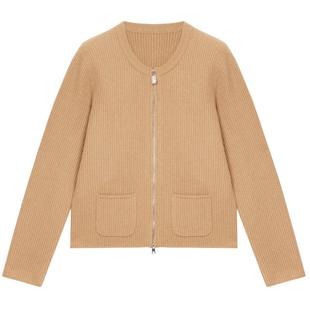 【初绒】ERDOS 仿异形珍珠纽扣纯羊绒开衫秋冬女驼色厚款针织上衣