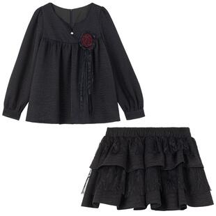 KEIKO 扎花灯笼袖衬衫短裙套装26春夏老派少女感穿搭娃娃衫两件套