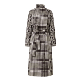 VGRASS羊毛复古风格纹大衣冬季新款不规则立领廓形H版毛呢外套女