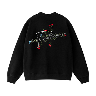 花卉字母印花圆领卫衣男春季新款美式复古情侣潮牌上衣情侣装春装