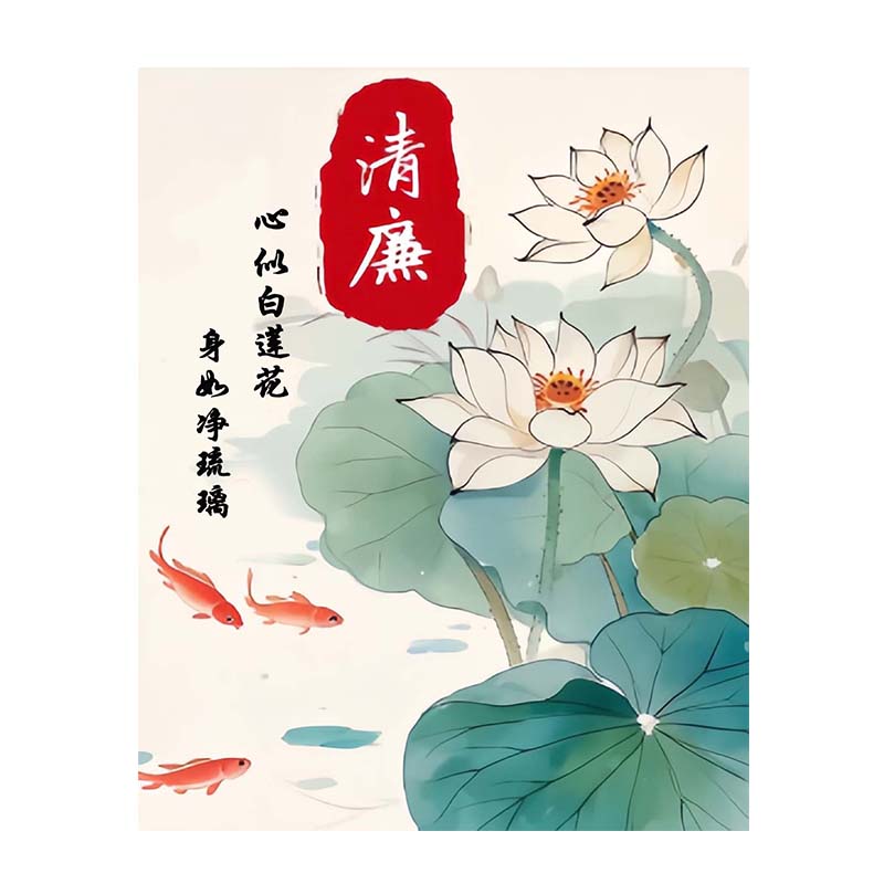 廉洁主题DIY数字油画竹兰荷花