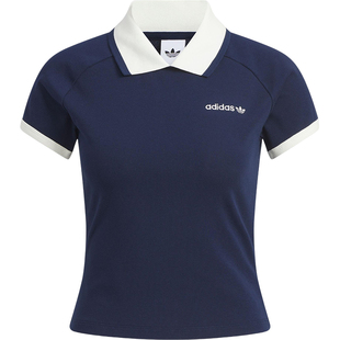 Adidas/阿迪达斯正品三叶草女士透气修身针织翻领POLO衫KF9610