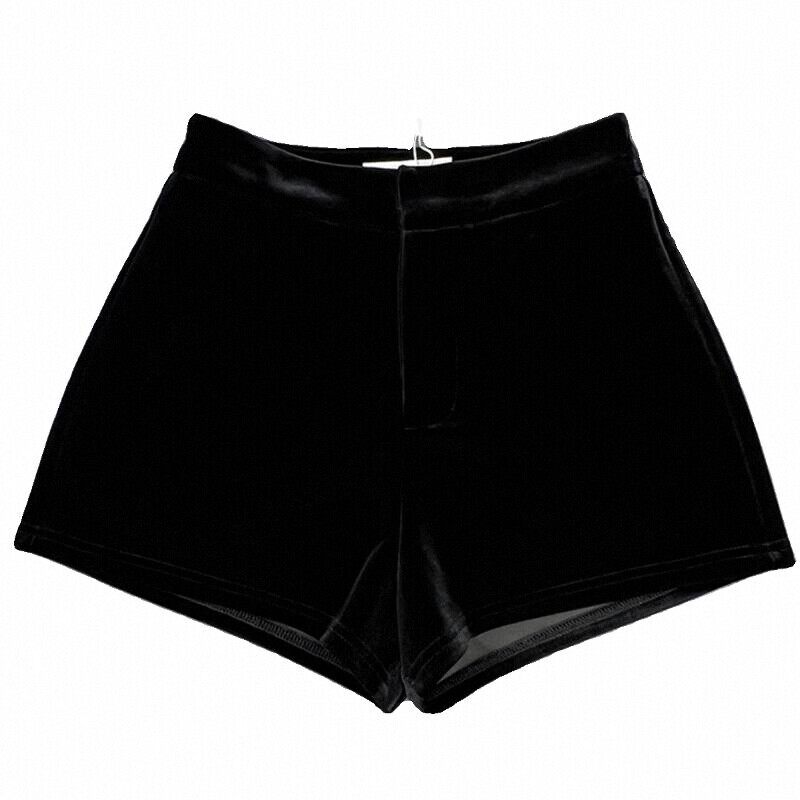 丁妮妮自制丝绒黑色短裤女秋冬季打底外穿小个子高腰金丝绒阔腿裤