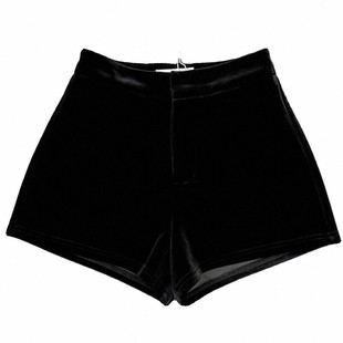丁妮妮自制丝绒黑色短裤女秋冬季打底外穿小个子高腰金丝绒阔腿裤