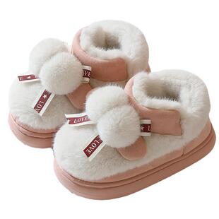舒乐佳儿童棉鞋女加绒保暖室内家居厚底增高毛毛拖鞋2025新款冬季