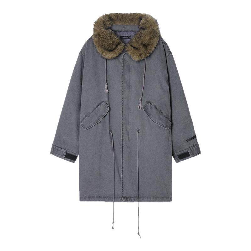 【可拆卸 环保皮草】Unvesno(UN)重磅做旧水洗派克棉服风衣外套