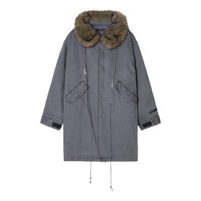 【可拆卸 环保皮草】Unvesno(UN)重磅做旧水洗派克棉服风衣外套