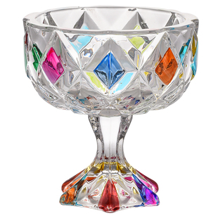 创意高脚冰淇淋杯玻璃雪糕杯手工彩色手绘奶昔甜品杯高颜值网红款