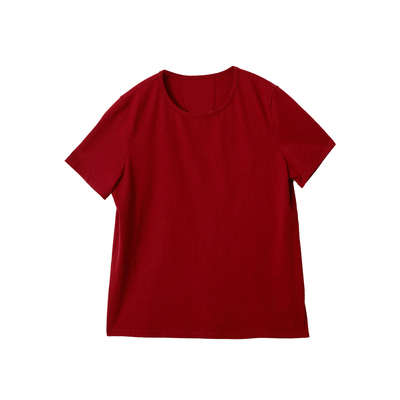 春夏100%棉圆领短袖T恤女百搭