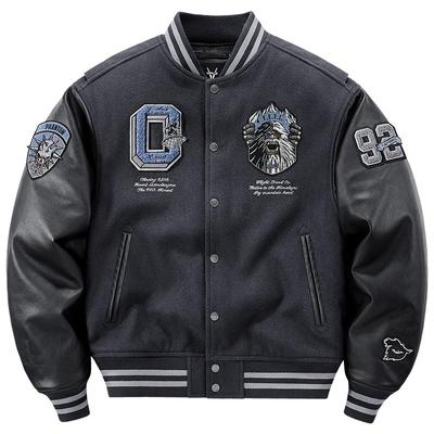 雪怪系列刺绣羊毛呢棒球服棉衣