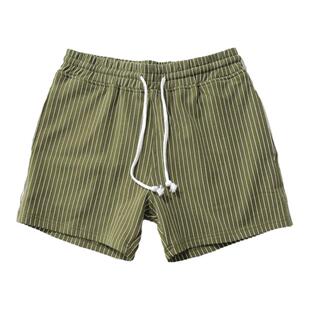 高档弹力纯棉休闲短裤男士条纹三分裤青年潮流男装裤子夏季休闲裤