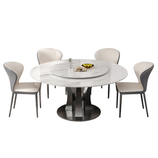 意式轻奢天然超晶石餐桌奢石微晶石圆桌家用岩板新款大理石圆餐桌