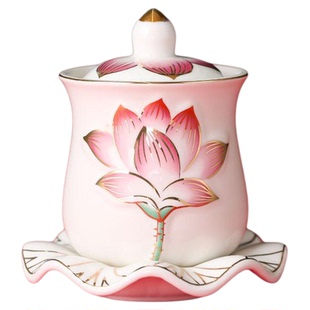 新款供杯陶瓷莲花佛前圣水杯供奉观音供水杯佛具用品供佛净水杯