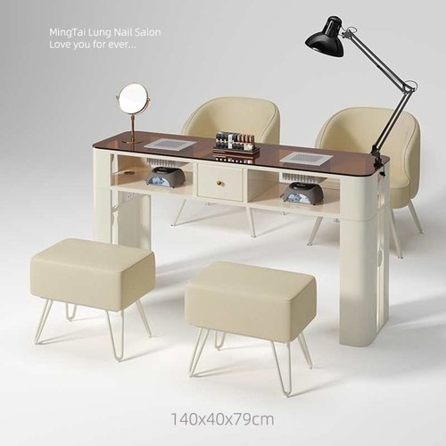 明泰隆玻璃美甲桌网红修甲台桌椅套装奶油风简约美甲店桌子
