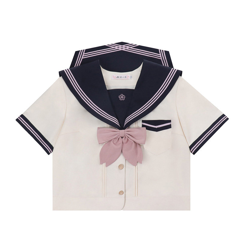 樱花家族原创jk制服【京荷高】灰粉三本日系水手服短袖夏服套装女