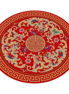 新中式轻奢圆形法兰绒客厅地毯