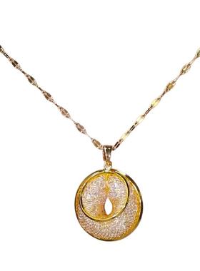 气质超闪金丝水晶项链轻奢小众国风潮复古大气吊坠锁骨链不掉色女