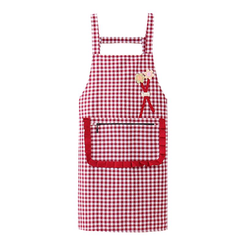 韩版女时尚加厚棉布透气围裙家用厨房做饭工作服无袖格子背带围腰