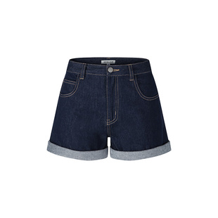 HERLIAN 2025夏季新品女士原色翻边牛仔短裤A字时尚百搭