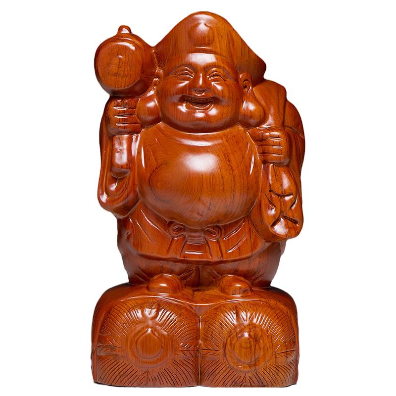 花梨木雕藏传大黑天财神佛像摆件