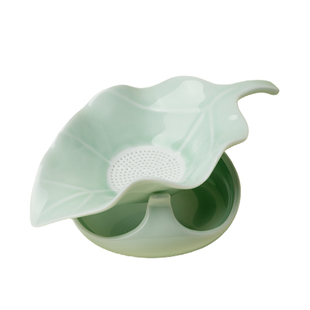 束刻 豆青釉陶瓷树叶茶漏茶滤泡茶专用茶叶过滤网千孔过滤茶隔