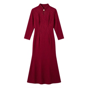 妈妈婚宴喜服旗袍2026高端年轻喜婆婆结婚敬酒晚礼服长袖高贵洋气