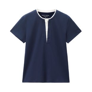 佐丹奴短袖T恤女2026年夏季新款纯棉假两件撞色圆领上衣13326275