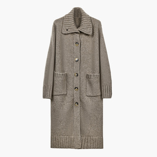 CROWNLESS未冕混色牦牛绒羊绒纱2穿翻领复古粗针长开衫毛衣女