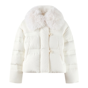 MISSCOCOON可可尼大毛领白色外套女2025冬季新款短款鸭绒羽绒服
