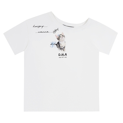 DNAD-WEAR小猫烫画斜肩T恤