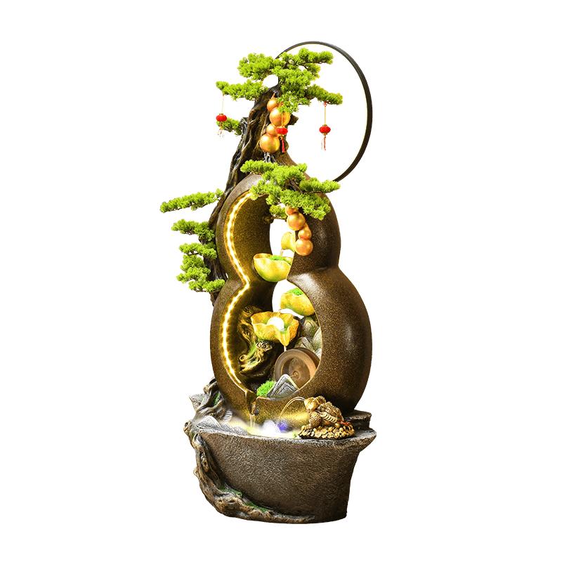 瓷温玉润金蟾葫芦流水装饰摆件