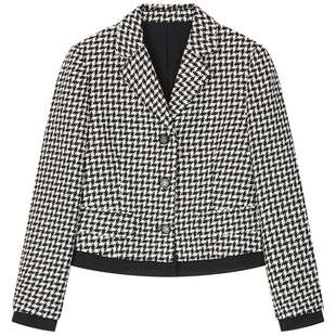 曼德诗千鸟格短外套2025冬季新款格纹设计感加厚西装复古上衣西服