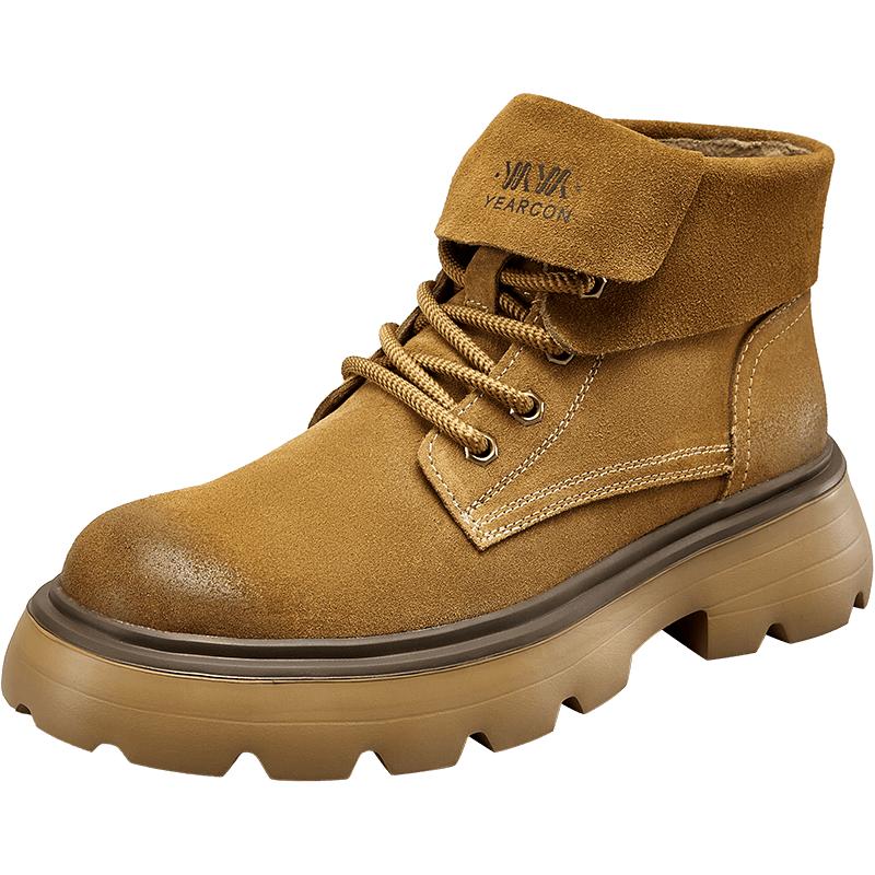 意尔康男鞋秋冬厚底男士复古加绒马丁靴英伦风短靴户外休闲工装靴