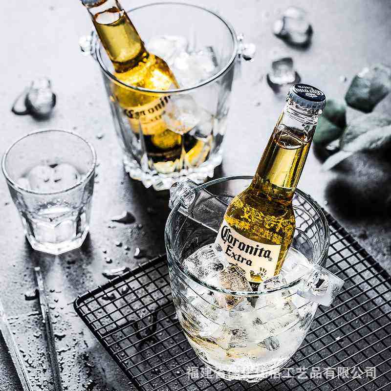 原装进口无铅玻璃冰桶酒吧1L冰提手透明盛KTV冰桶带家用夹带冰块