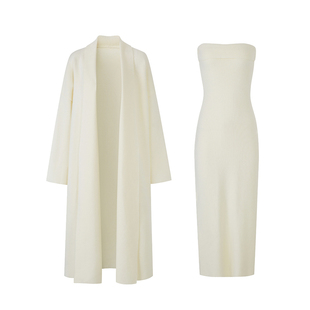 Sun雅乔【懒人套装】春冬新款慵懒毛衣外套针织抹胸连衣裙两件套