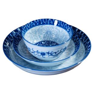 创意青花瓷碗盘套装5寸6寸7寸菜盘饭碗方盘鱼盘汤碗家用陶瓷餐具