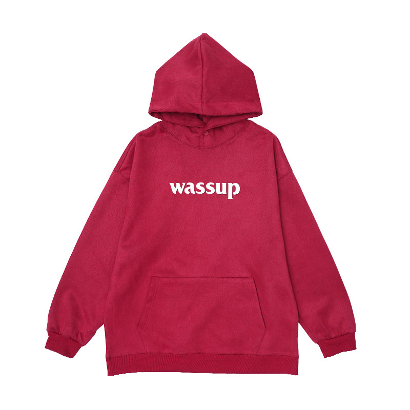 WASSUP美式复古重磅麂皮绒卫衣男