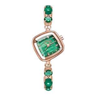 聚利时方型小巧高级感石英表方形女士手表简约气质时尚绿玻璃1425