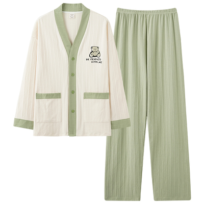 100％舒适纯棉睡衣男士长袖套装