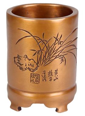 纯紫铜兰草商务风书房摆设笔筒