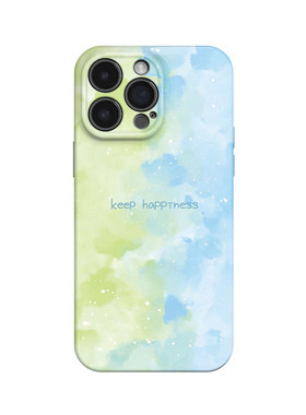 春夏交替~蓝绿渐变水彩梦幻适用iPhone16/15promax手机壳华为mate60小米14OPPOreno12苹果13vivox200一加ACE3