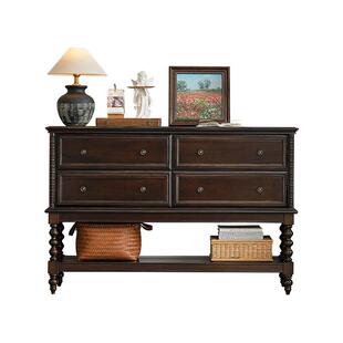 法式全实木斗柜客厅靠墙玄关隔断置物台中古美式过道收纳储物柜子