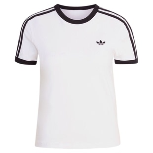 adidas阿迪达斯女子三条纹百搭运动休闲修身圆领短袖T恤KD3683